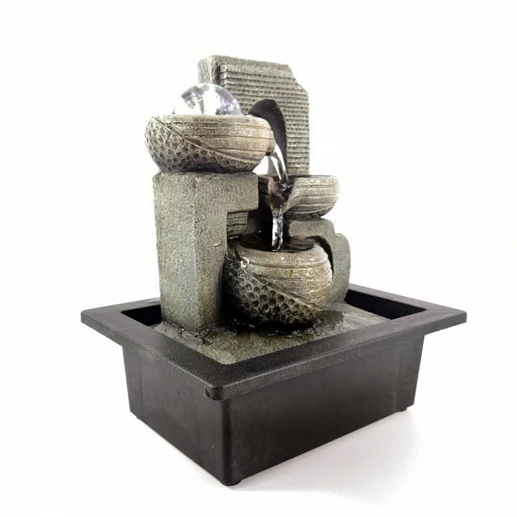 Wholesale Resin Flowing Ornaments 3 Tier Relaxation Indoor Waterfall Tabletop Water Fountain