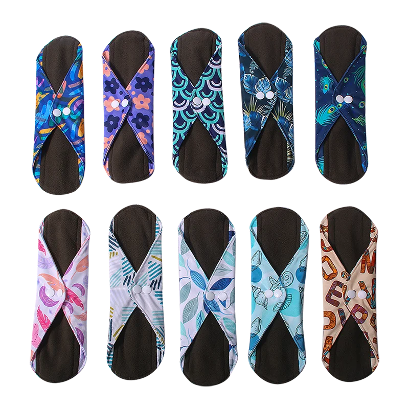 20*30cm Washable Sanitary Pads Bamboo Charcoal Reusable Hygienique Digital printing Women Menstrual Pads Size S M L