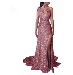 WIIPU 5XL mujeres Sexy de borla de lentejuelas un hombro hendidura lateral noche fiesta vestido Bodycon damas Maxi vestido Vest