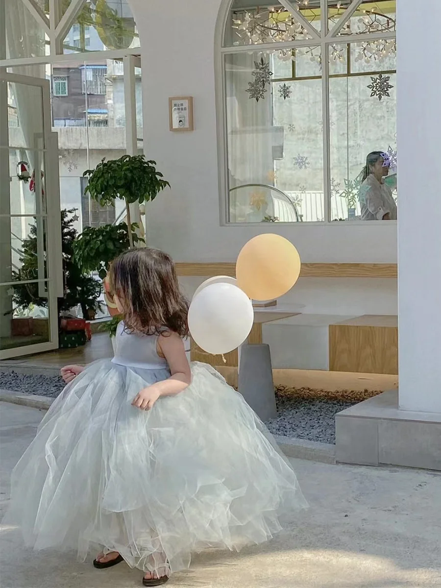 Wholesale Factory Long Lace Evening Dress with Cotton Lining Long Mesh Girls Dresses Kids Dresses for Girls
