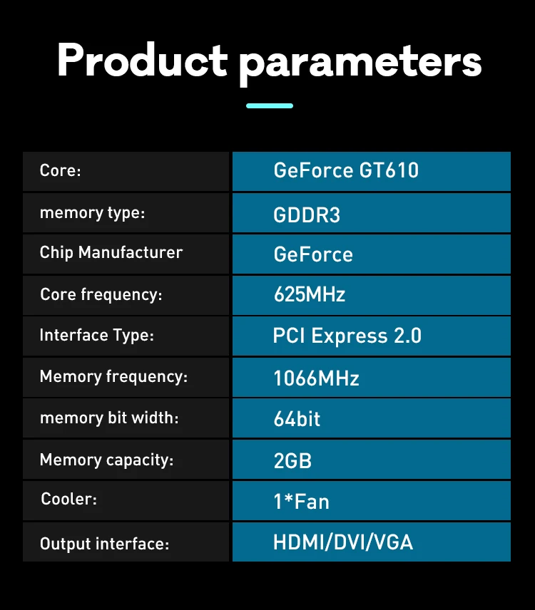 JIESHUO GeForce GT 610 2G Game Graphics Card GDDR3 64bit cheap nvidia GPU 1066MHz PCI Graphic GT610 2 GB Video Card GT 610 2GB