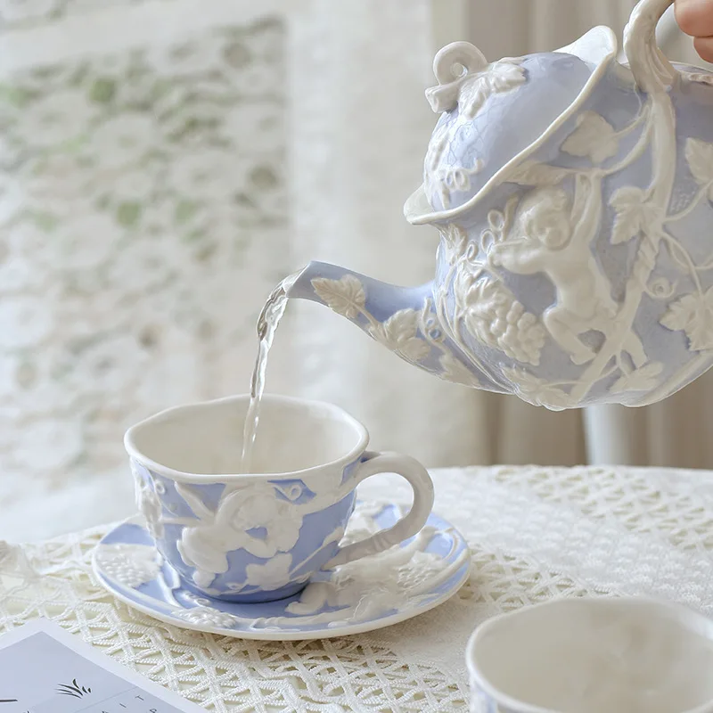 Solhui винтажная британская посуда для послеобеденного чая тисненые керамические чайники с