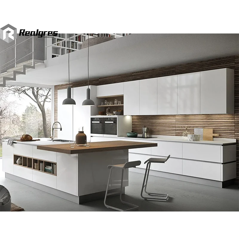 China Smart Kitchen Unit Solid Wood White Cupboard Lacquer Melamine Built in Modern Design Custom Kitchen Cabinet Complete Set