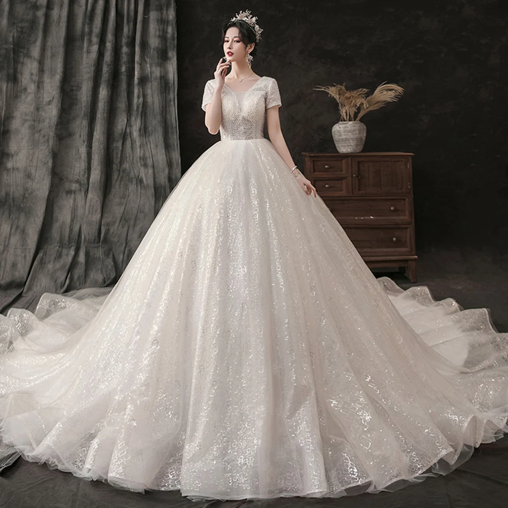 Custom Made Shiny Gorgeous Ball Gown Wedding Dress Plus Size Aliexpress Login Short Sleeve Lace Up Princess Bridal Gowns