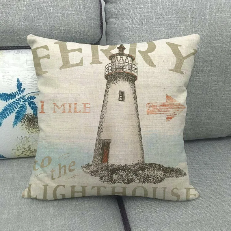 Vintage Style Throw 18*18in Cushion Cover Luxury Digital Printed Lighthouse Polyester Pillowcase For Home Wedding