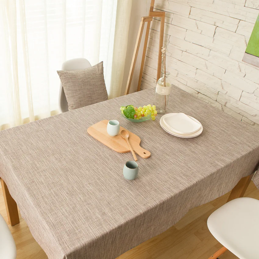 Japanese style simple design light brown linen fabric customized size table cloth for home
