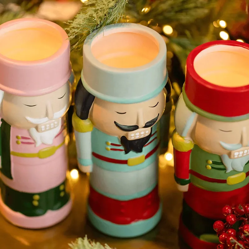Custom christmas charm holiday decor handmade resin festive vessel filling scented wax candle wassail nutcracker jar candle