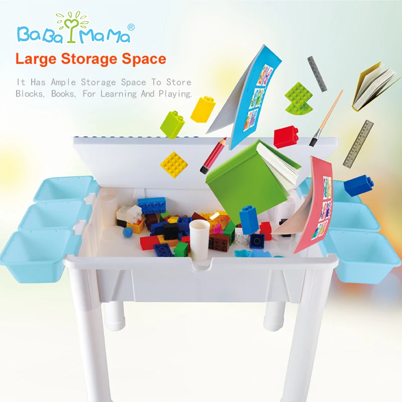 
Plastic Baby Study Activity Playing Building Block Kids Play Table Chairs Play Set 