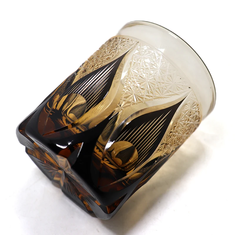 In stock Japanese Style  Hand Carved Candlelight  Pattern  250ml 8oz Drinking Glass Spirit Glass Rock Glass