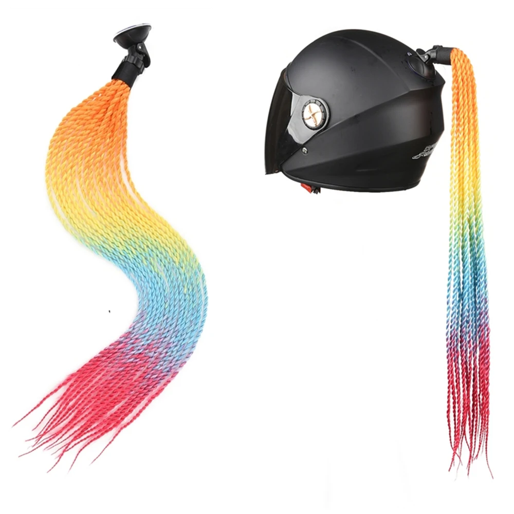 2021 Hot sale Colorful Bike Wig helmet pigtails ponytail for motorcycle helmet accessories braid ponytail