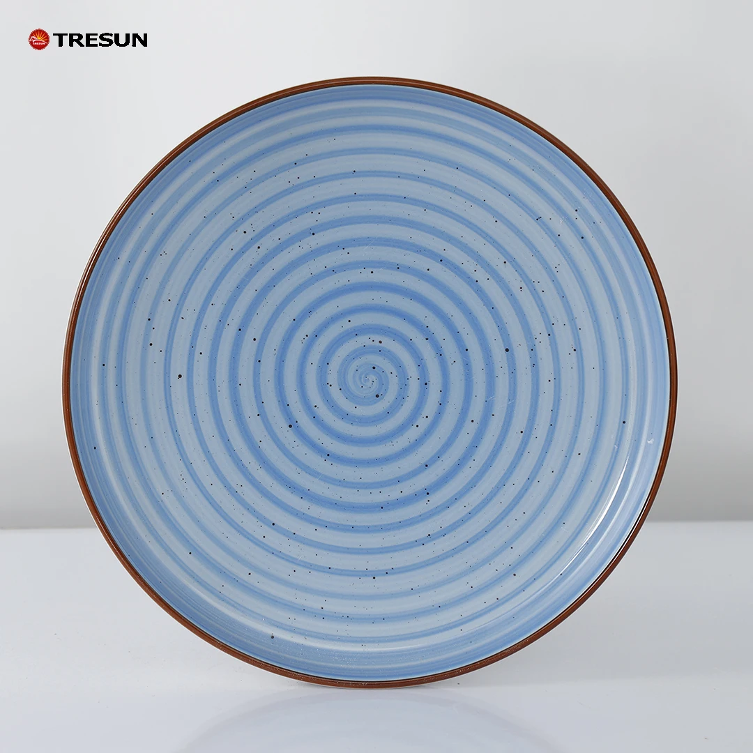 vintage look 12 24 pieces blue spirals pattern stoneware plates and bowls set dinnerware set service for 4