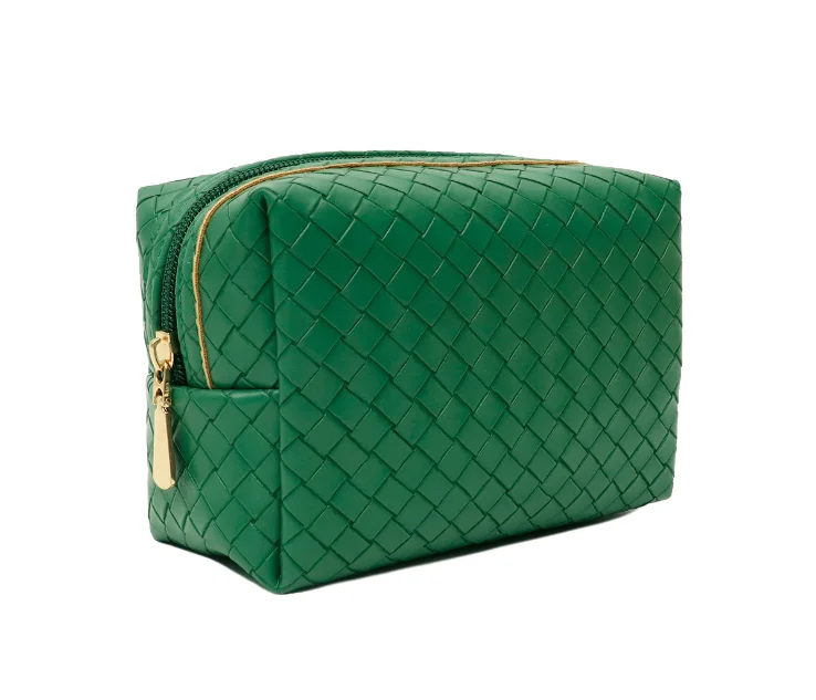 Candy Color Knitted vegan leather cosmetic bag large capacity knitted makeup pouch bag