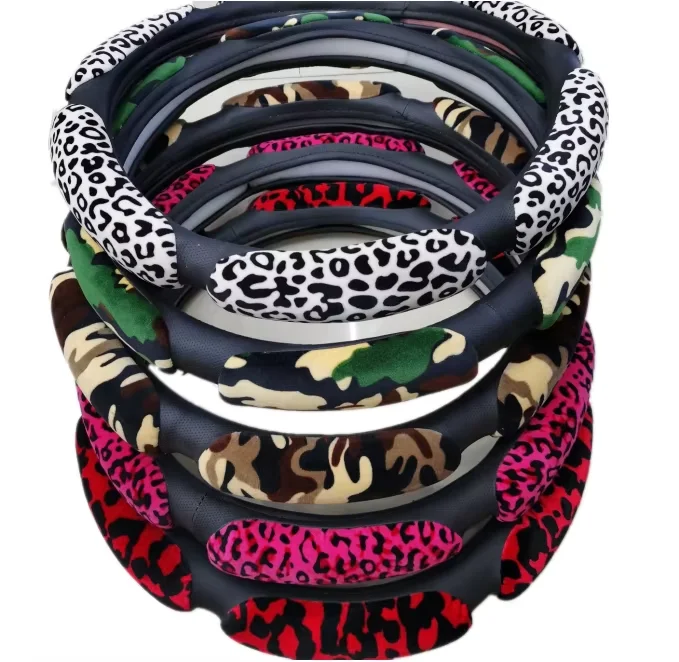 PU Leather Leopard Print Steering Wheel Cover Slow Rebound Car Protection for Cadillac ATS Alphard Model