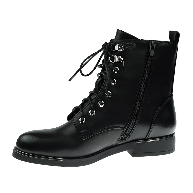 Customized Female British Style Waterproof Black Leather Boots Zip Leather Knight Boot for Women Ladies Shoes