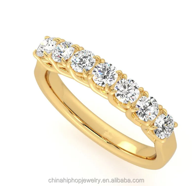 Factory Price solid 14K real gold seven stone yellow gold eternity ring vvs moissanite wedding diamond ring GAR