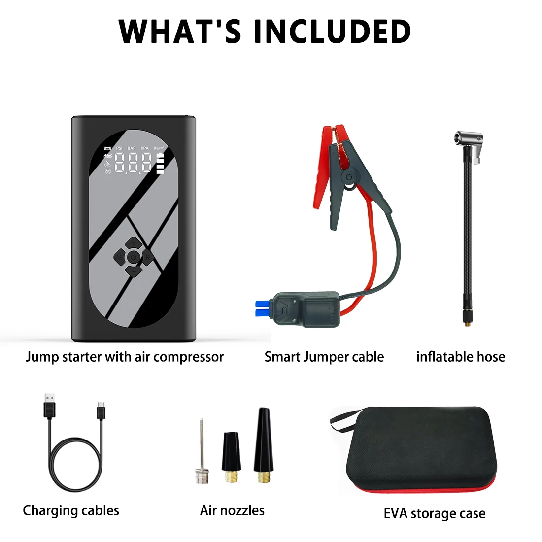 2000A Peak Current Car Jump Starter Powerbank with Tire Pump 12v Portable Jump Start with Air Compressor