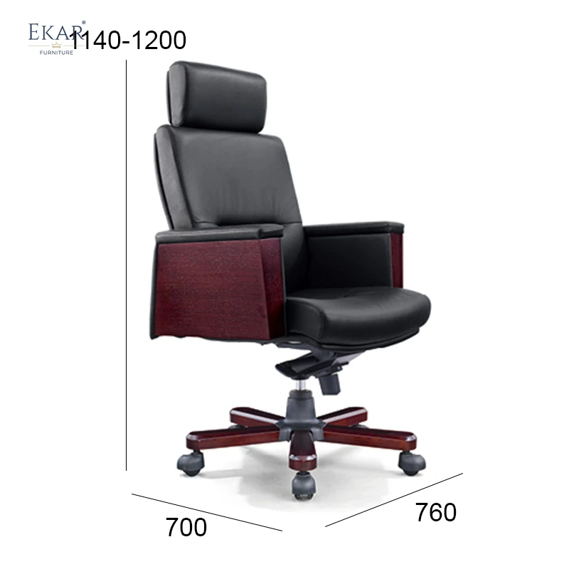 Executive Top-Grain Leather Office Chair with Padded Armrests