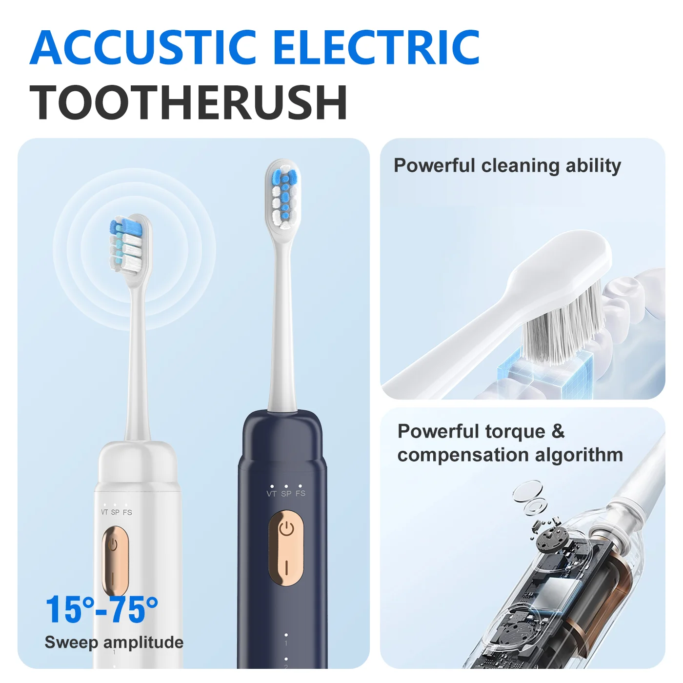 Rechargeable Sonic Electric Toothbrush Soft Bristles  Professional teeth cleaning  IPX7 Electric Brush for Kids Children