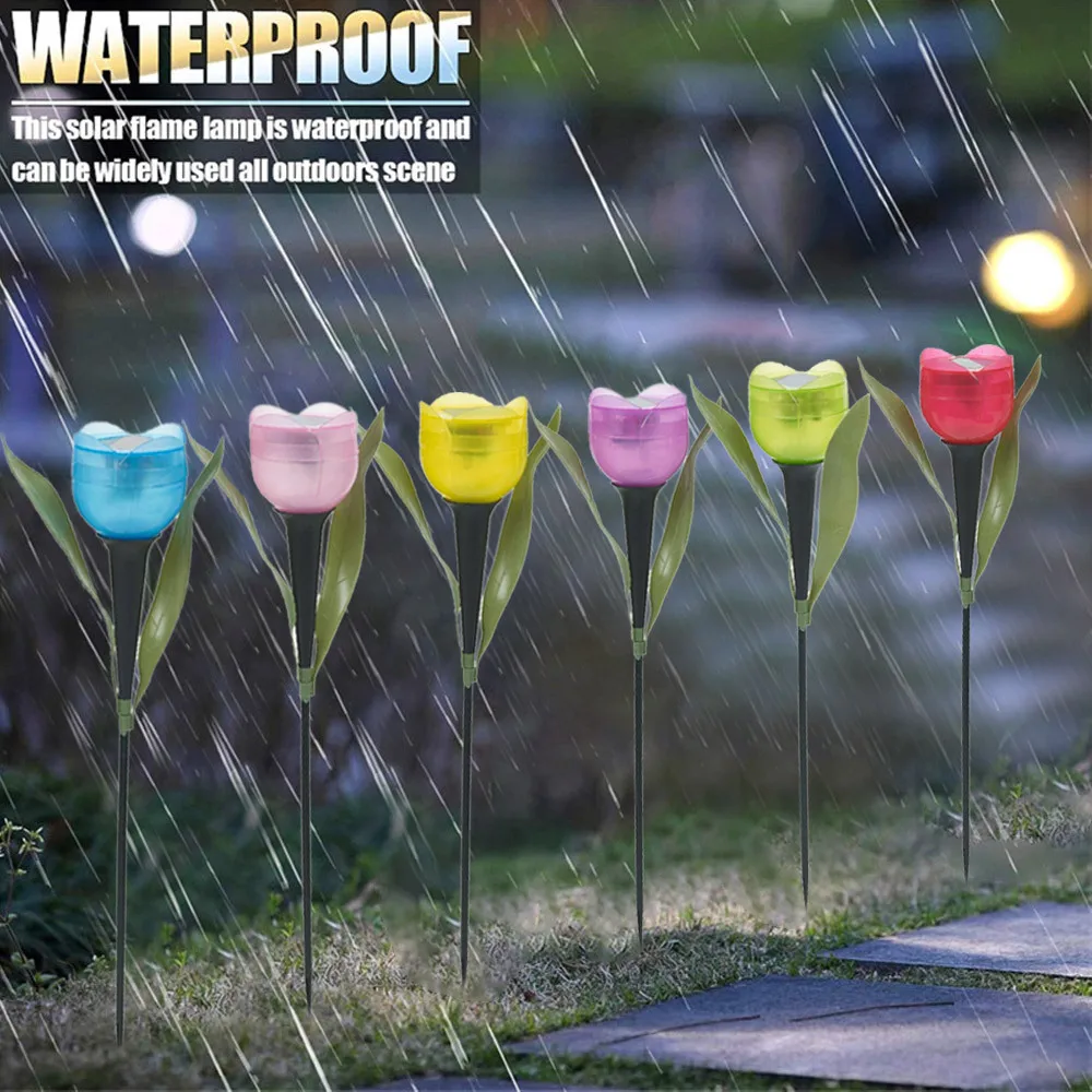 Solar Garden Stake Lights tulip Flower Multi-Color Changing LED Solar Landscape Lighting Light for Garden