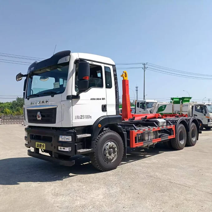 New Howo hook lift with garbage compactor container 20-25cbm pull arm hydraulic lifter container garbage truck