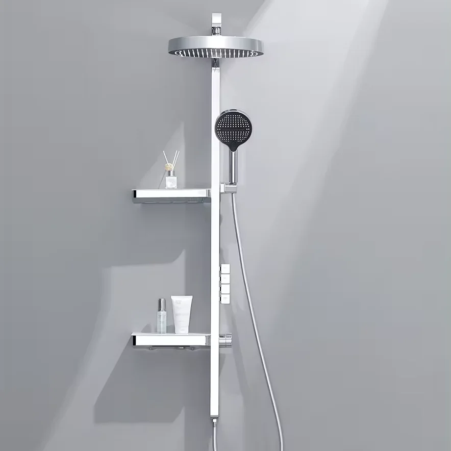 2024 Tiktok Chrome Bathroom Thermostatic Wall Hung Led Digital Display Rainfall Luxury Bath Faucets Double Shelf Shower System