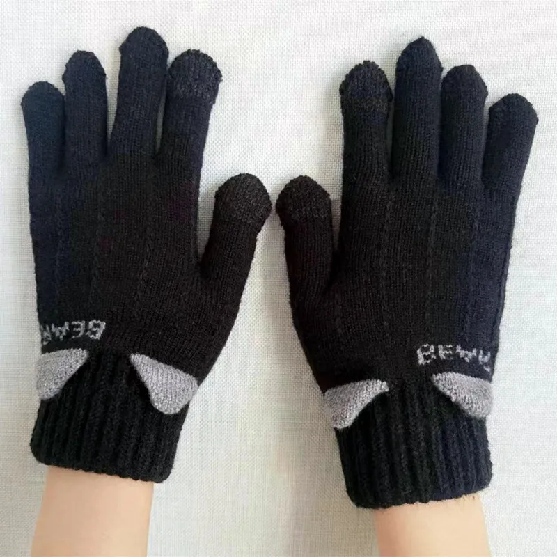 Новые флисовые утолщенные осенне-зимние вязаные перчатки для сенсорного экрана