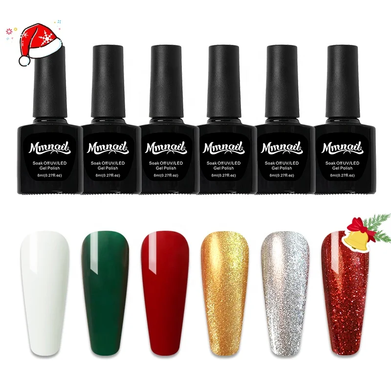 6 Colors Glitter Sparkle Silver Gold Red Nail Gel Polish Soak Off Led Manicure Christmas Nail Polish