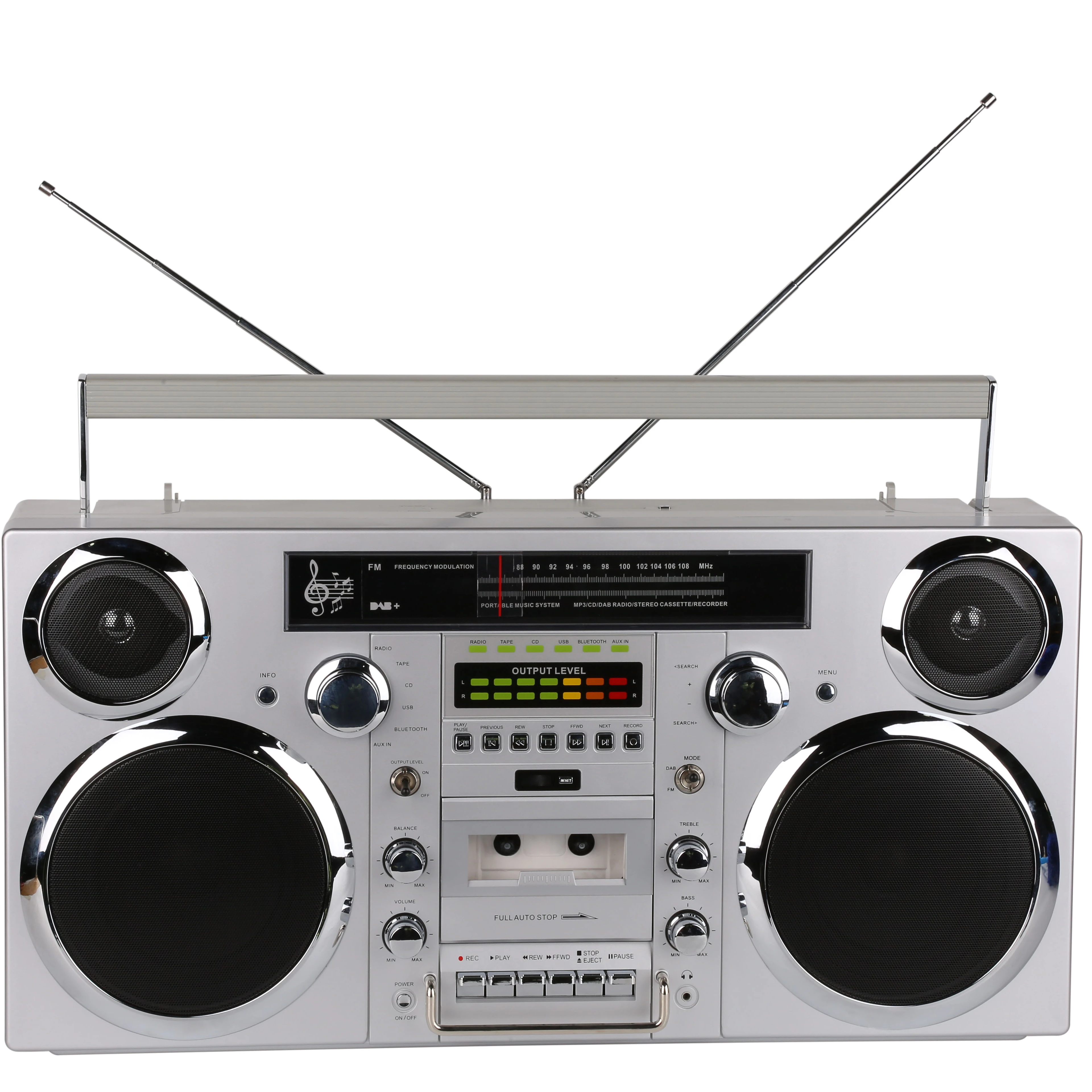 
Bluetooth CD boombox aux in aux out CD CASSETTE MICROPHONE USB AND USB Recording Alarm Time Setting 