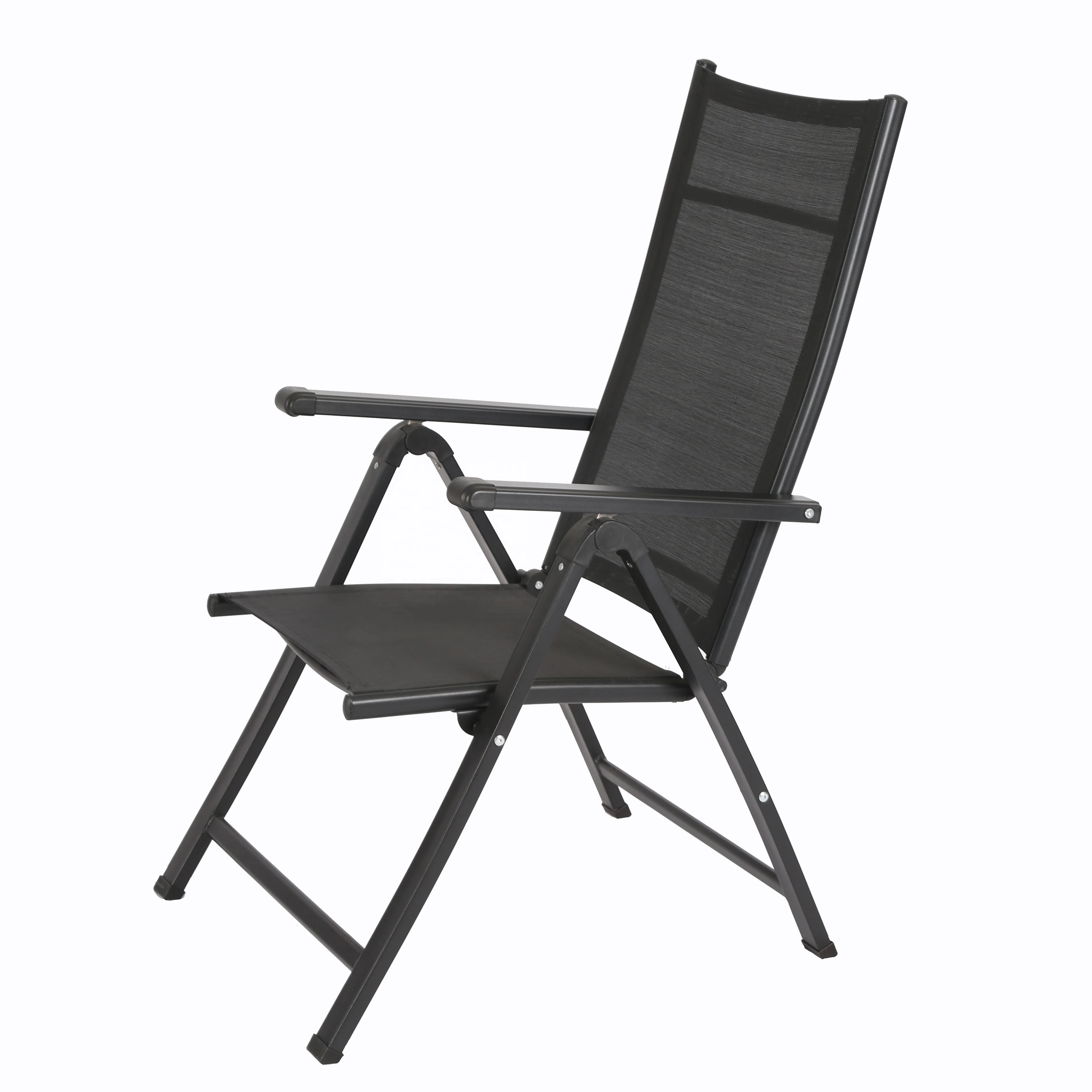 7-позиционный регулируемый стальной строп Teslin с металлическим утюгом, Современный наружный откидной Черный Складной садовый стул для патио