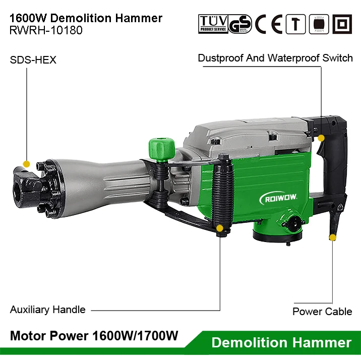 Power Tools Corded Electric Rotary Breaker Hammer Drill Hammer Mill Machine Jack Hammer Demolition Breaker 1600W