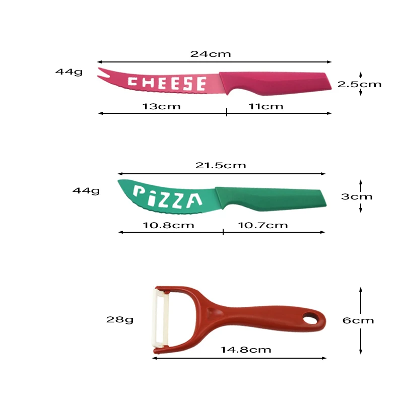 Royal stainless steel non stick coating 8 pcs color swiss line chef knife set with colored handle