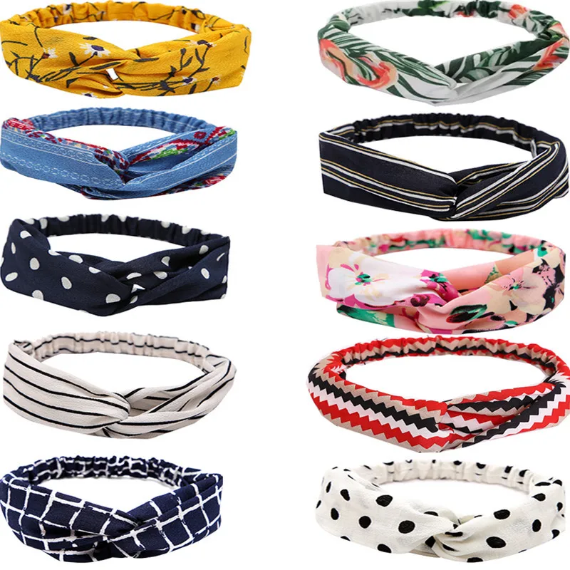 Повязка для волос с богемным принтом Женская повязка для мытья лица ретро аксессуары для волос с перекрестными волосами для девушек Милая тканевая модная повязка на голову в Корейском стиле