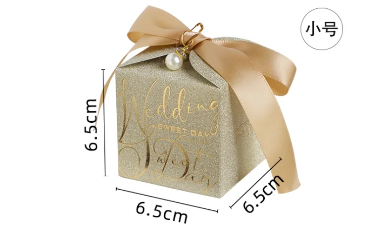 2023 Jumi New Arrival Small Wedding Candy Gift Box Luxury Glitter Favor Gift Box With Pearl And Ribbon For Guest
