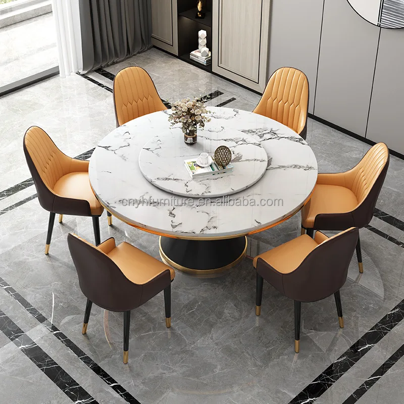 Cheap Rotating Black or White Nordic Round Rotating Nordic Dining Table Set Dining Room Table and Chairs
