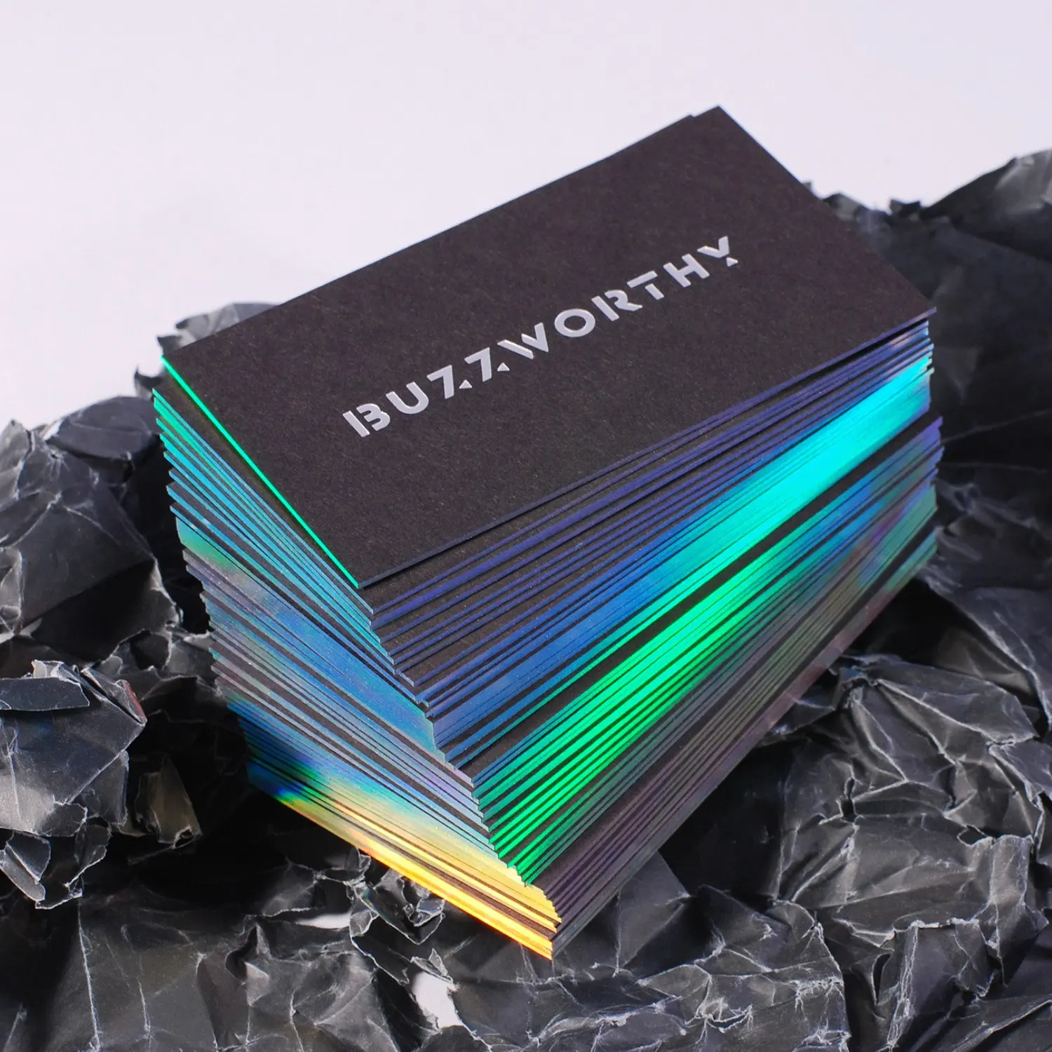 Holographic Foil Business Card Design and Print  black card stock gold foil silver foil calling cards