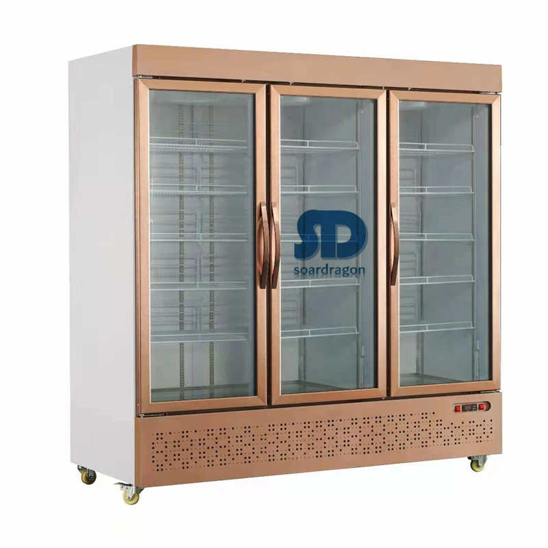 Soardragon -22 degrees 3 glass door upright display freezer for supermarket drinks display use