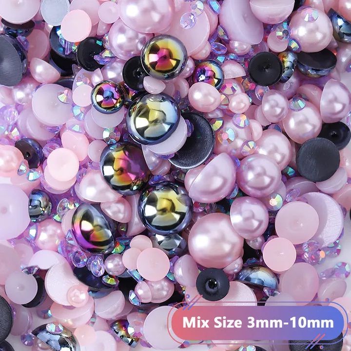 Juli Mixed Package Resin Rhinestone Clothing Accessories ABS Flat Back Decoration Half Round Pearl For DIY Nail Art Accessories