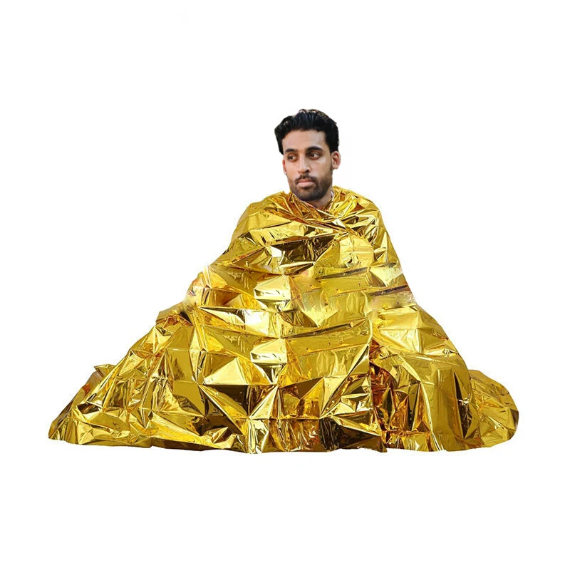 Изготовление размеров под заказ 210*160 см большой майлар открытый тепла Золотой пространство спасательное термоодеяло для оказания первой помощи