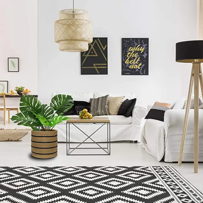 QJMAX Home Decoration Cotton Rope Basket Nursery Organizer With Hidden Handle