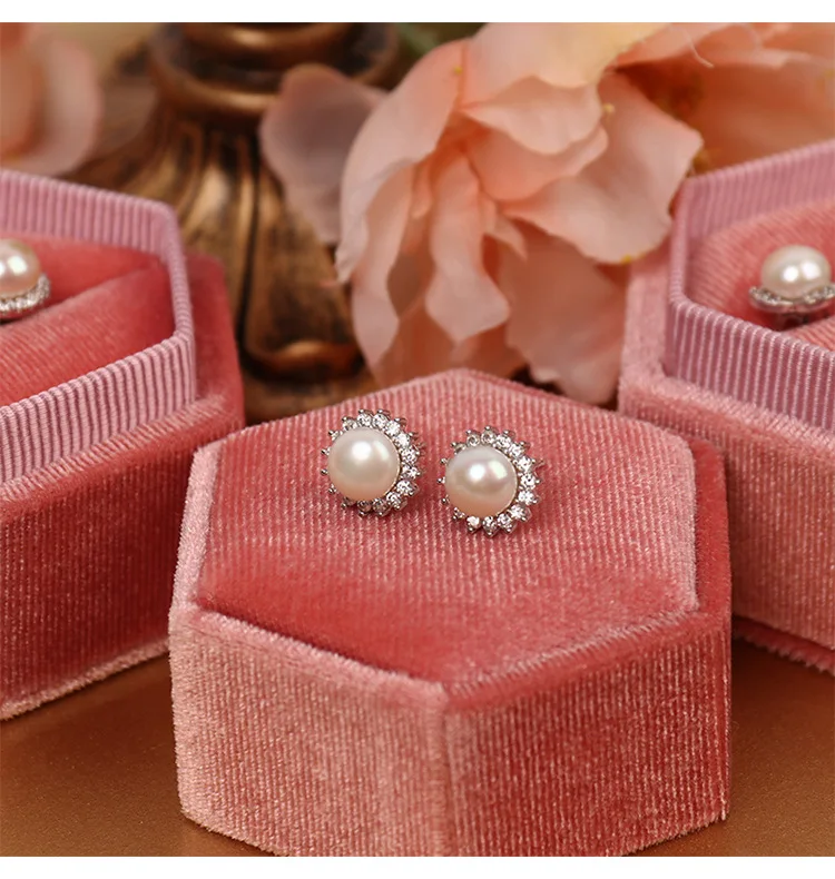 Wholesale S925 Sterling silver needle natural freshwater Pearl 8mm stud earrings set with diamond simple classic earrings