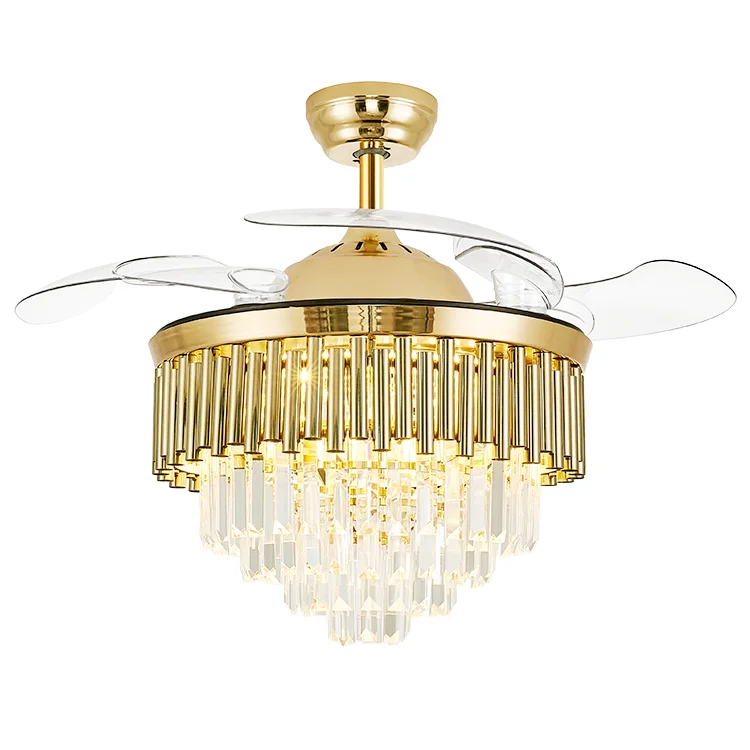 High quality 42 inch transparent retractable folding blades inverter remote control fancy ceiling fan with lights