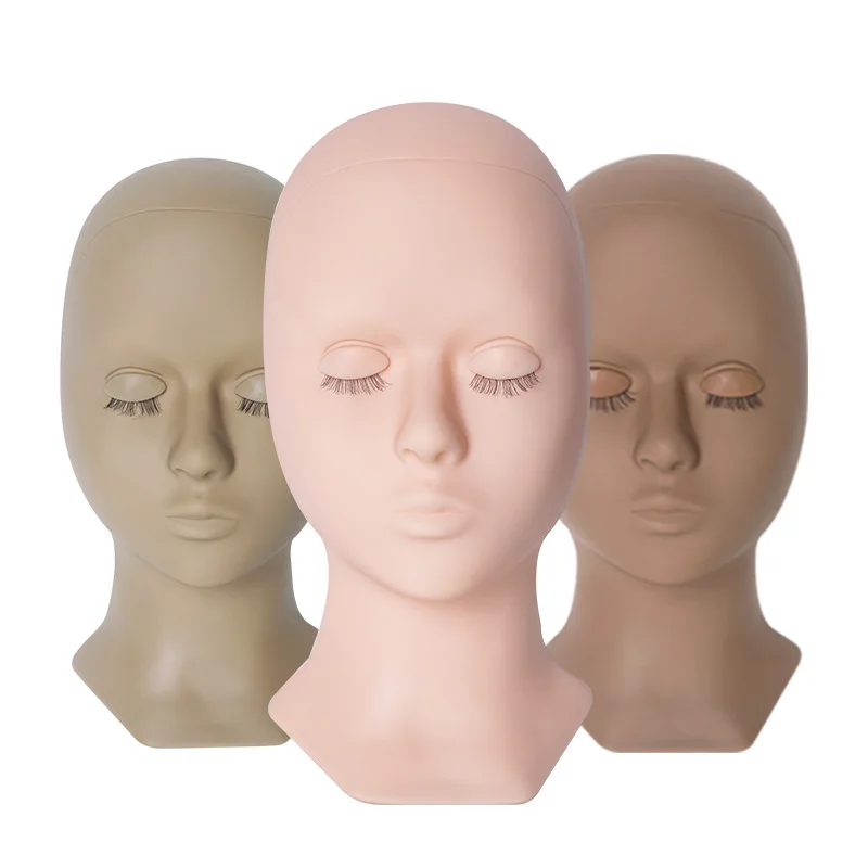 PMU Tattoo Flat Head Practice Make Up Model Training Mannequin Head For Lash Extensions 3 Pairs Silicone Eyelid