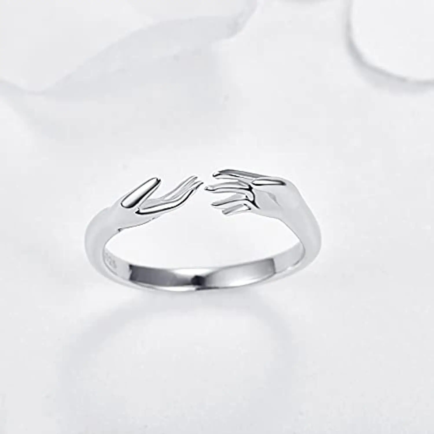 Hot Sale 925 Sterling Silver Rhodium Plated Open Adjustable Hand Hug Ring For Women