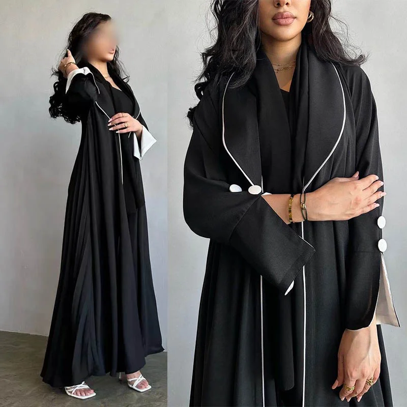 Manufacturer dubai new fashion 2024 islamic front open abaya kimono arabic style dubai muslim abaya maxi dress ladies muslim