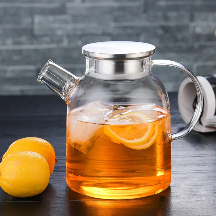 High borosilicate clear heat resistant Handmade Glass Teapot with bamboo lid