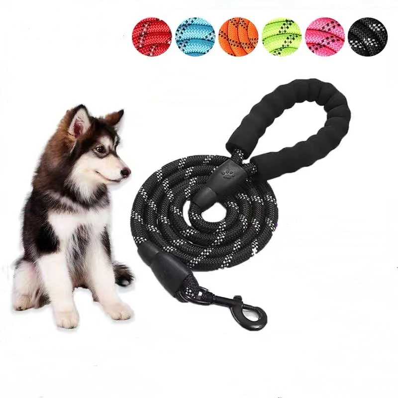 Wholesale 5FT Strong Heavy Duty Clasp Soft Rubber Handle Reflective Climbing Nylon Rope Dog Running Leashes