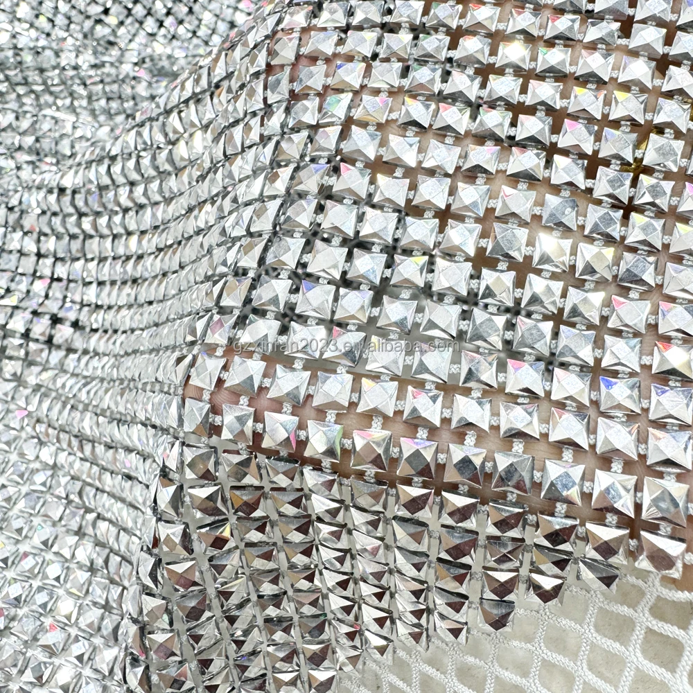 SH008 оптовая продажа мягкая красочная квадратная стрейчевая ткань со стразами сетка сетчатая для платья