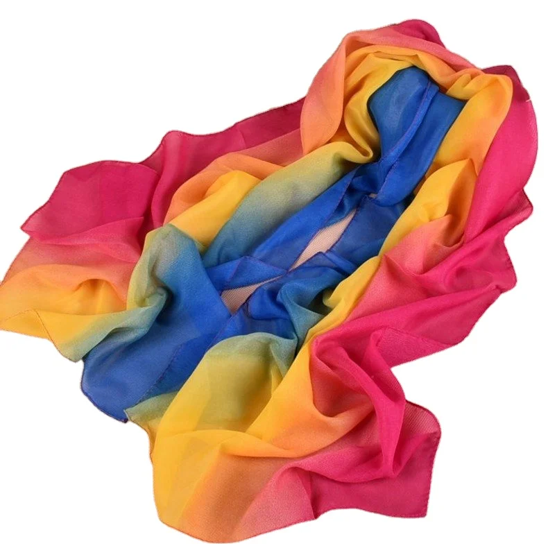 В наличии 100% полиэстер шифон длинный шарф с градиентным цветовым дизайном для женщин