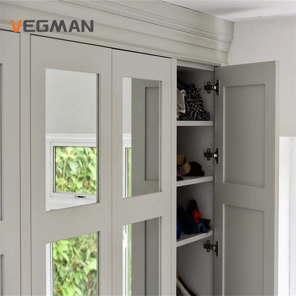 Сделанная на заказ мебель для гардероба из МДФ деревянный шкаф Распашные зеркальные двери