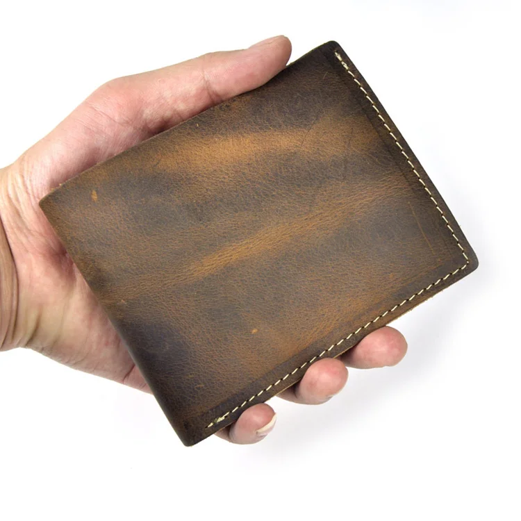 2 Fold Hold Up To 6 Cards Genuine Crazy Horse Leather wallet  Card Holder wallet luxury